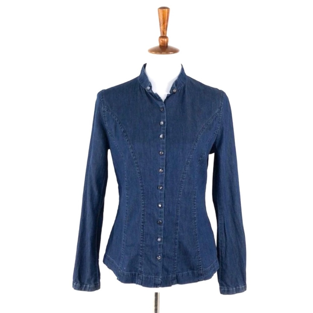 Pendeleton Denim Button Front Mandarin Collar Top - image 1